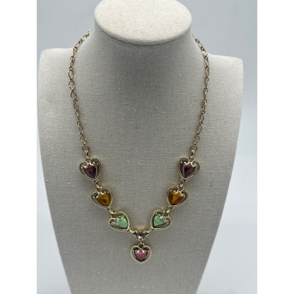 Vintage Emmons Multicolor Heart Necklace  Statement Romantic Cottagecore